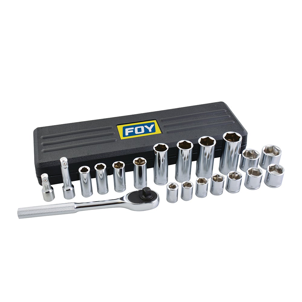 JUEGO DE DADOS Y ACCESORIOS CUADRO DE 3/8" MÉTRICO, 21 PIEZAS FOY