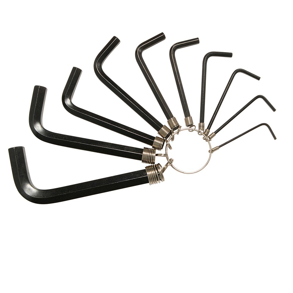 JUEGO DE 10 LLAVES HEXAGONALES TIPO "L", EN PULGADAS, EN ARGOLLA FOY