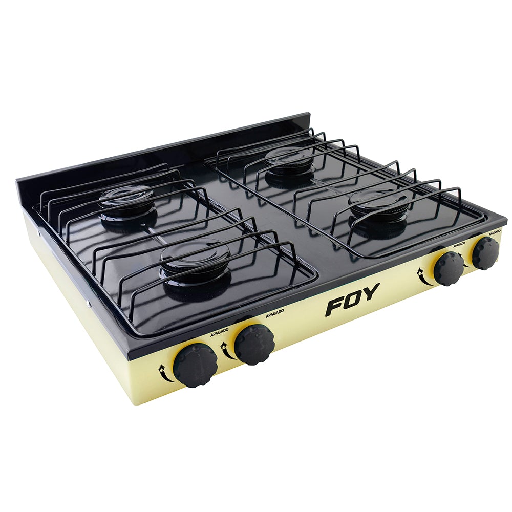 ESTUFA DE GAS 4 QUEMADORES DE ACERO INOXIDABLE COLOR BEIGE FOY