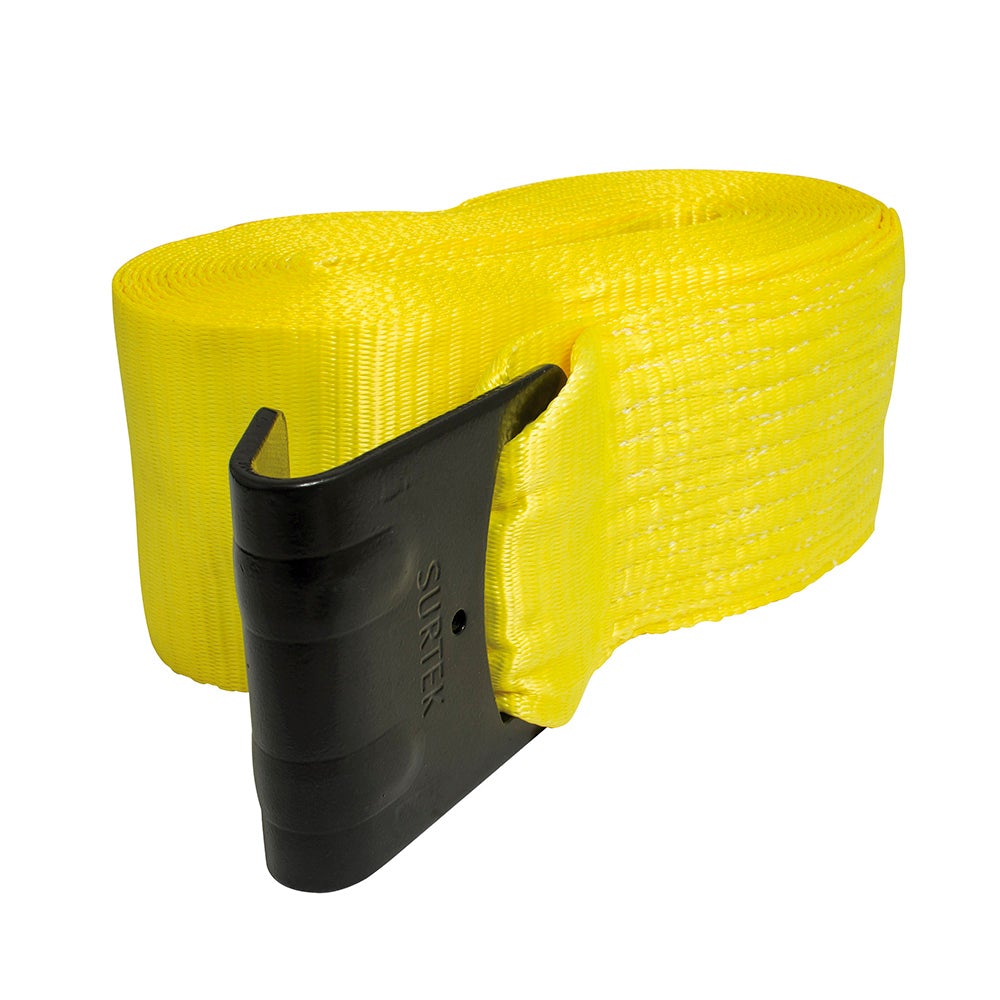 BANDA PARA MALACATE CON GANCHO PLANO, 4" X 9 M SURTEK