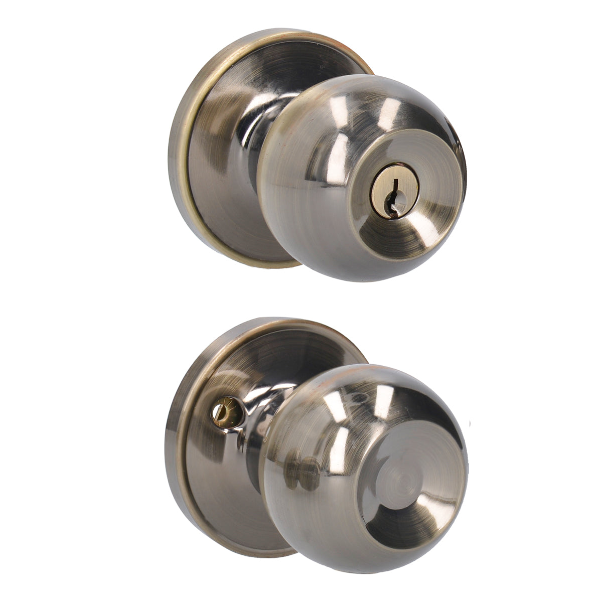 POMO TUBULAR BOLA FUNCIÓN ENTRADA, LATÓN ANTIGUO, LLAVE ESTÁNDAR, BLÍSTER LOCK