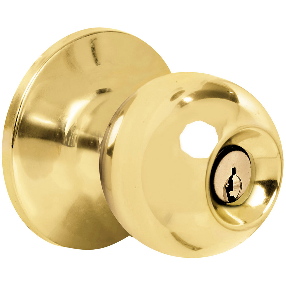 POMO CILÍNDRICO BOLA FUNCIÓN BAÑO, LATÓN BRILLANTE, LLAVE ESTÁNDAR, BLÍSTER PROLOK