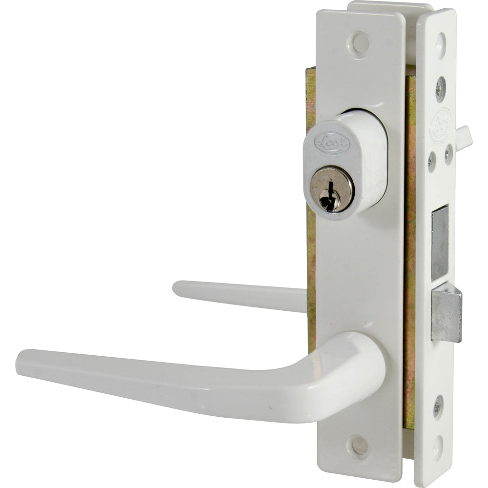 CERRADURA CLÁSICA PARA PUERTA DE ALUMINIO FUNCIÓN ENCILLA, BLANCO, LLAVE ESTÁNDAR LOCK