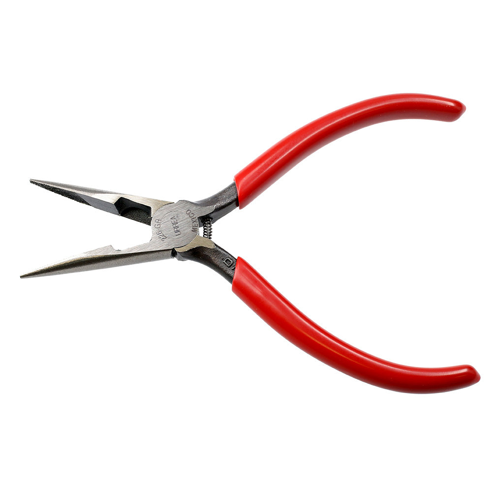 PINZA CON MANGO RUBBER GRIP DE 6-5/8" PUNTA LARGA CORTE LATERAL CON RESORTE URREA