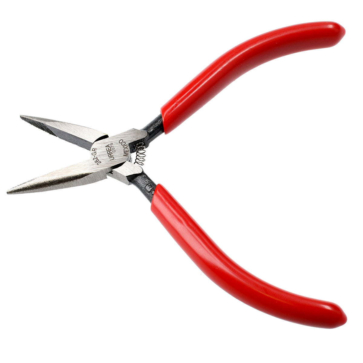 PINZA CON MANGO RUBBER GRIP DE 4-3/4" PUNTA LARGA SIN CORTE CON RESORTE URREA