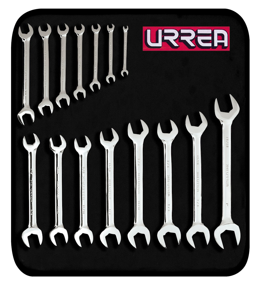 JUEGO DE 15 LLAVES ESPAÑOLAS PULIDO ESPEJO EN PULGADAS URREA