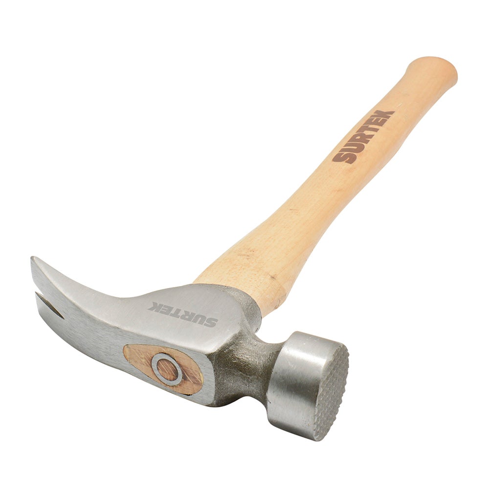 MARTILLO DE UÑA TIPO CALIFORNIA RECTO CABEZA FRESADA CON MANGO DE MADERA DE 16", 25 OZ SURTEK