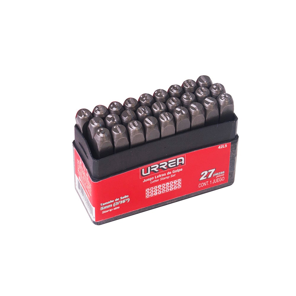 JUEGO DE LETRAS DE LA "A" A LA "Z" DE GOLPE 3/16", 27 PIEZAS URREA