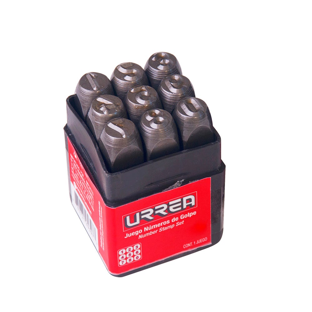 JUEGO DE NÚMEROS DEL "0" AL "9" DE GOLPE 10 MM, 9 PIEZAS URREA