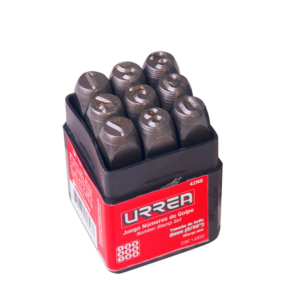 JUEGO DE NÚMEROS DEL "0" AL "9" DE GOLPE 8 MM, 9 PIEZAS URREA