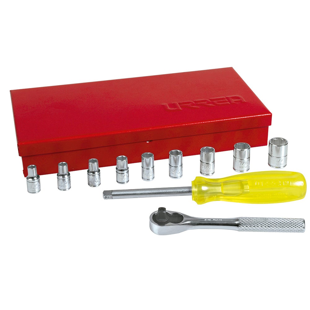 JUEGO DE DADOS Y ACCESORIOS CUADRO DE 1/4" EN PULGADAS, 12 PIEZAS URREA