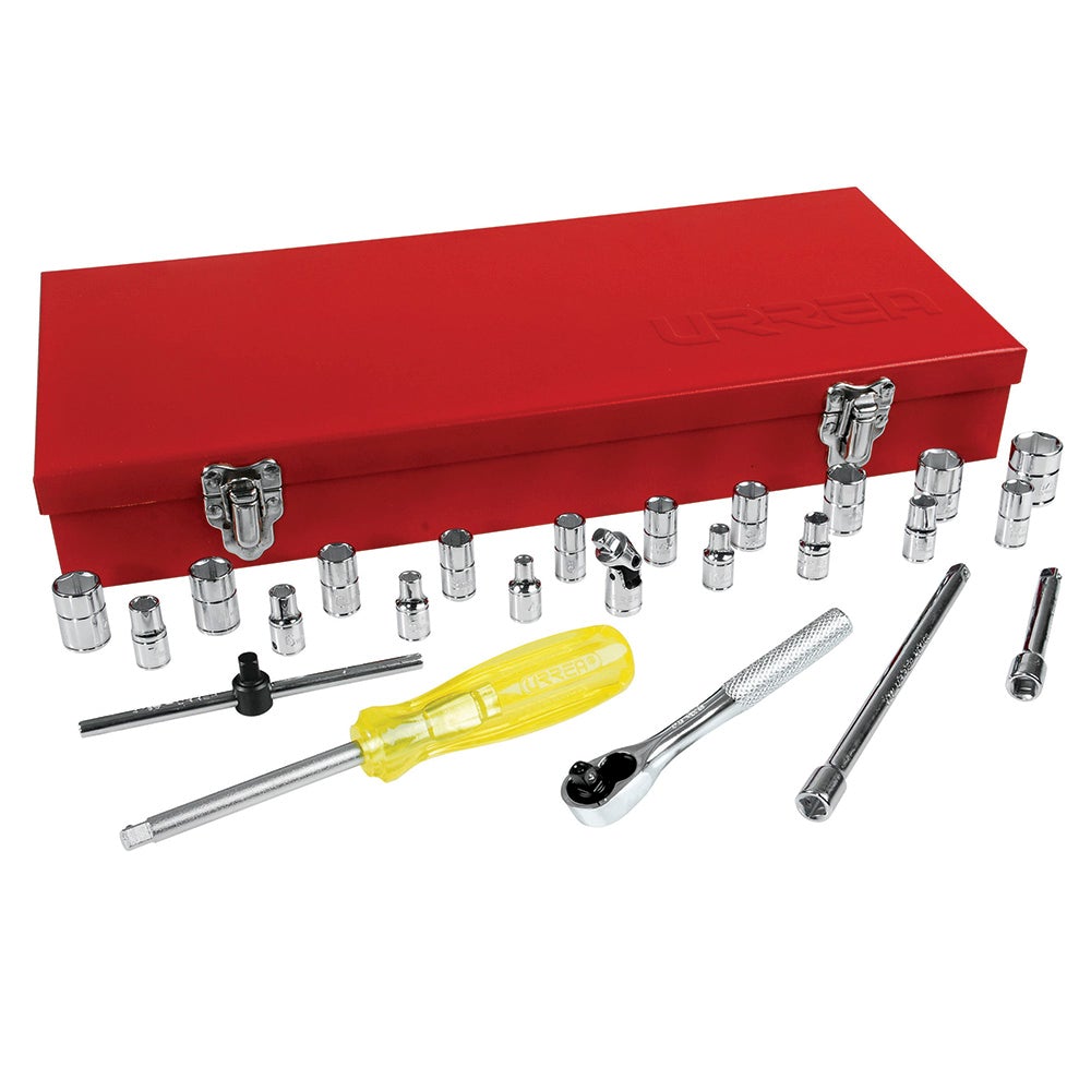 JUEGO DE DADOS Y ACCESORIOS CUADRO DE 1/4" COMBINADO, 25 PIEZAS URREA