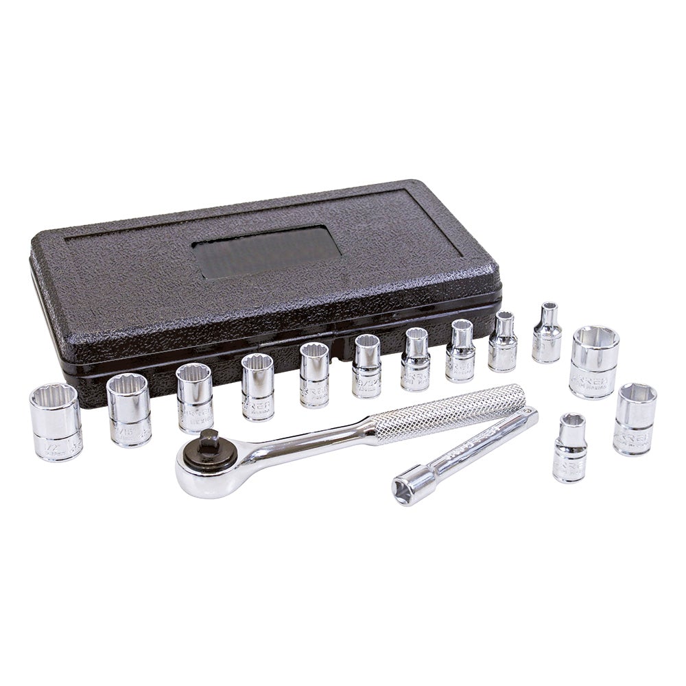 JUEGO DE DADOS Y ACCESORIOS CUADRO DE 1/4" COMBINADO, 15 PIEZAS URREA