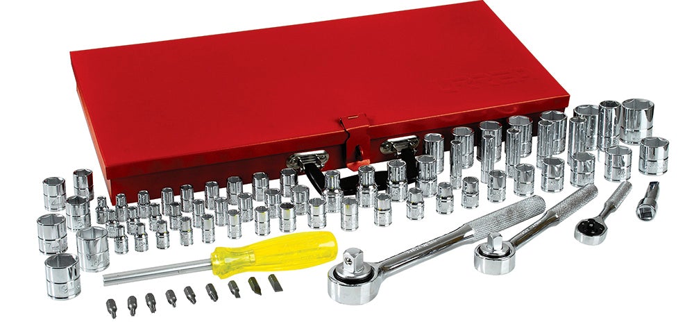 JUEGO DE DADOS Y ACCESORIOS CUADRO DE 1/4", 3/8" Y 1/2" COMBINADO, 76 PIEZAS URREA