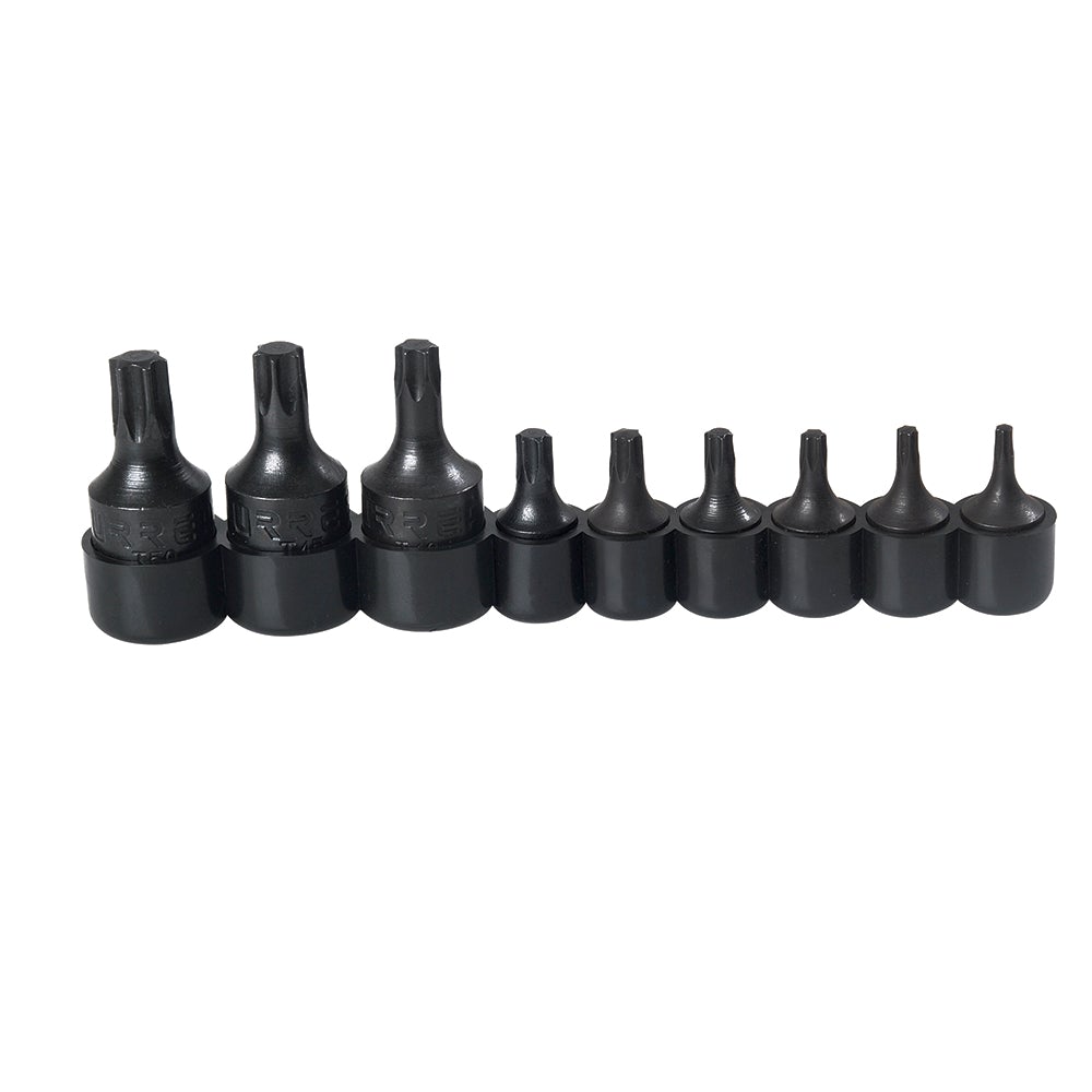 JUEGO DE 9 DADOS CON PUNTA TORX CUADRO DE 1/4" Y 3/8" URREA
