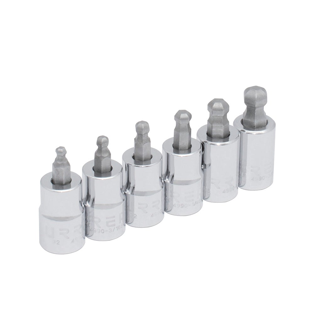 JUEGO DE 6 DADOS CON PUNTA HEXAGONAL TIPO BOLA EN PULGADAS CUADRO DE 3/8", 6 PUNTAS URREA