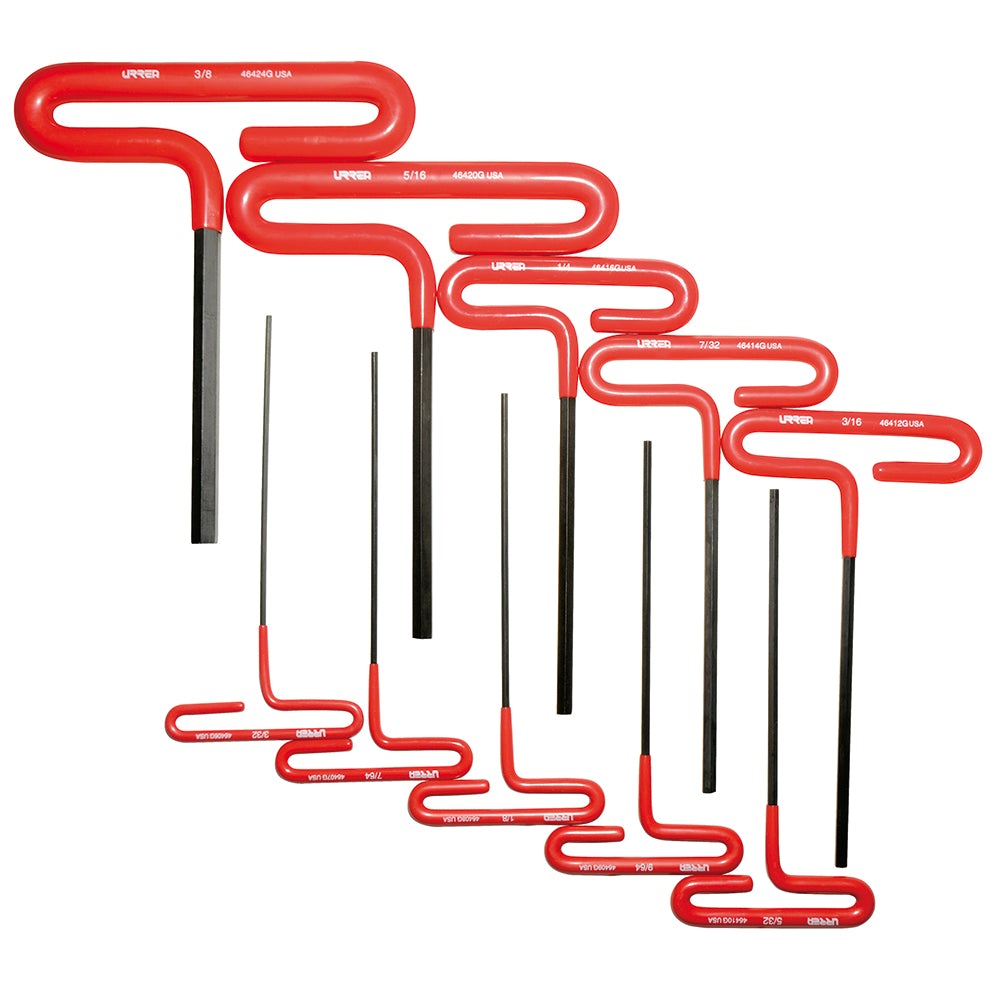 JUEGO DE 10 LLAVES HEXAGONALES TIPO "T" CON MANGO DE VINIL, EN PULGADAS URREA