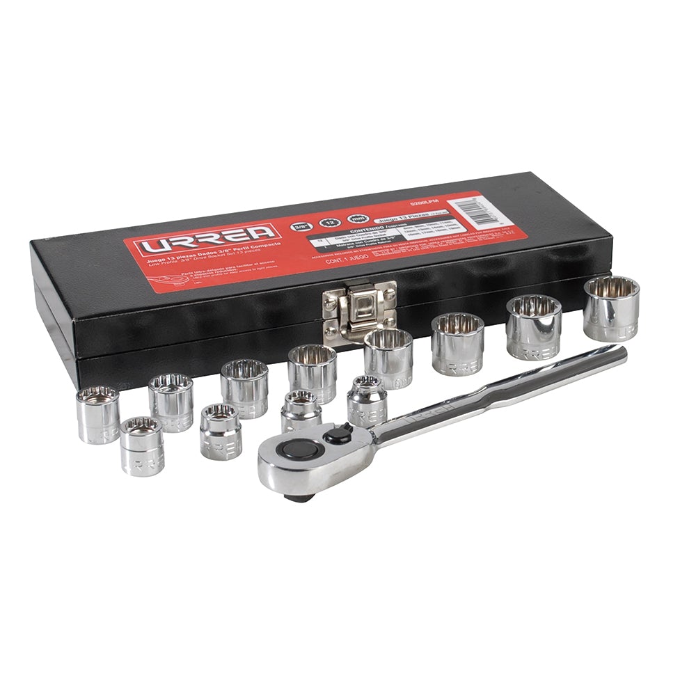 JUEGO DE DADOS Y ACCESORIOS CUADRO DE 3/8" MÉTRICOS, 13 PIEZAS URREA