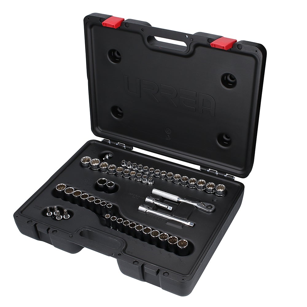 JUEGO DE DADOS Y ACCESORIOS CUADRO DE 3/8" COMBINADO, 54 PIEZAS URREA