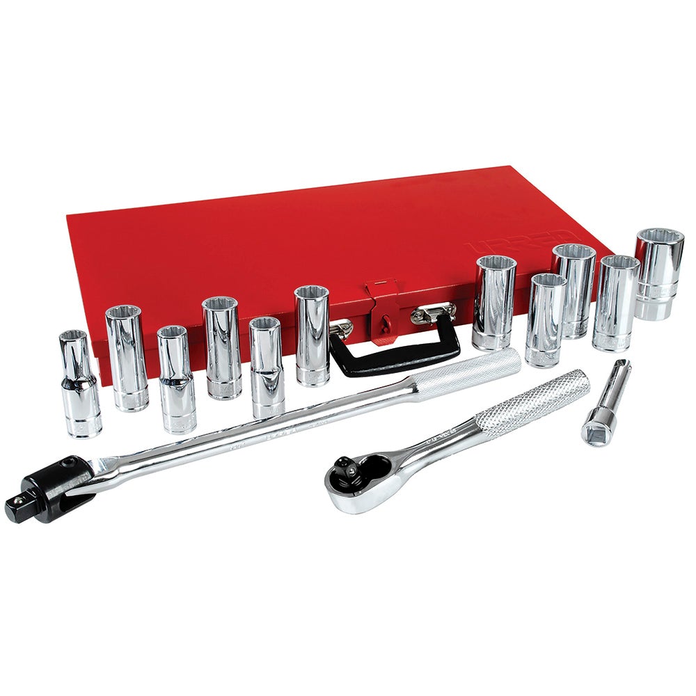 JUEGO DE DADOS LARGOS Y ACCESORIOS CUADRO DE 1/2" EN PULGADAS, 15 PIEZAS URREA