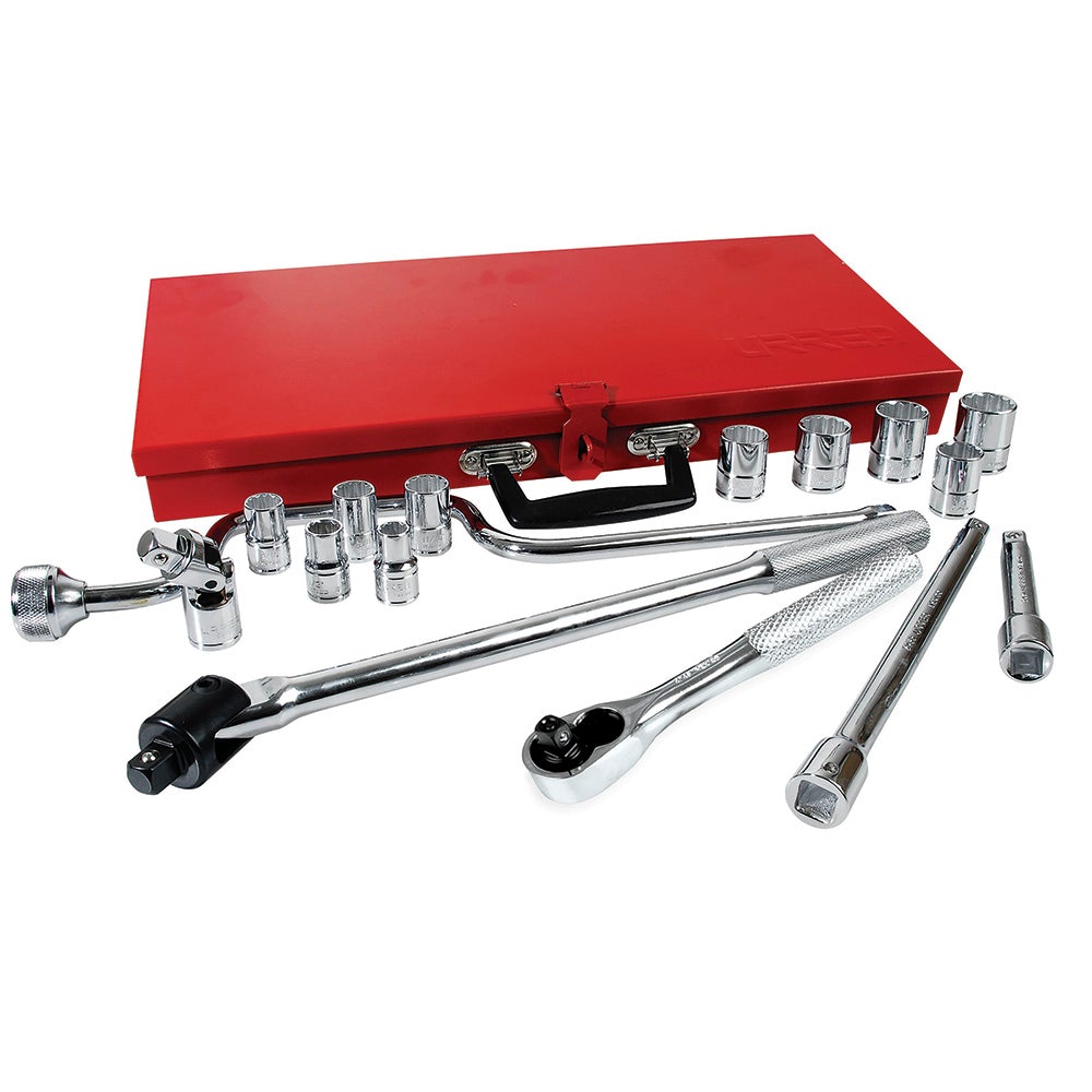 JUEGO DE DADOS Y ACCESORIOS CUADRO DE 1/2" EN PULGADAS, 17 PIEZAS URREA