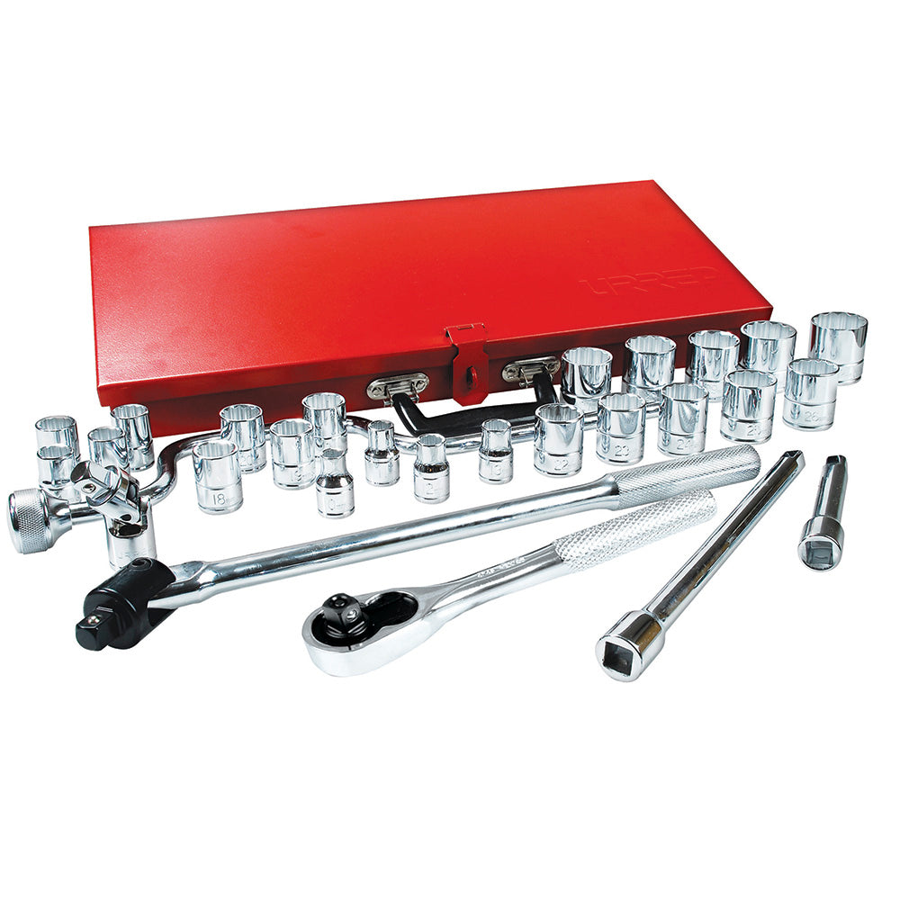 JUEGO DE DADOS Y ACCESORIOS CUADRO DE 1/2" MÉTRICO, 29 PIEZAS URREA