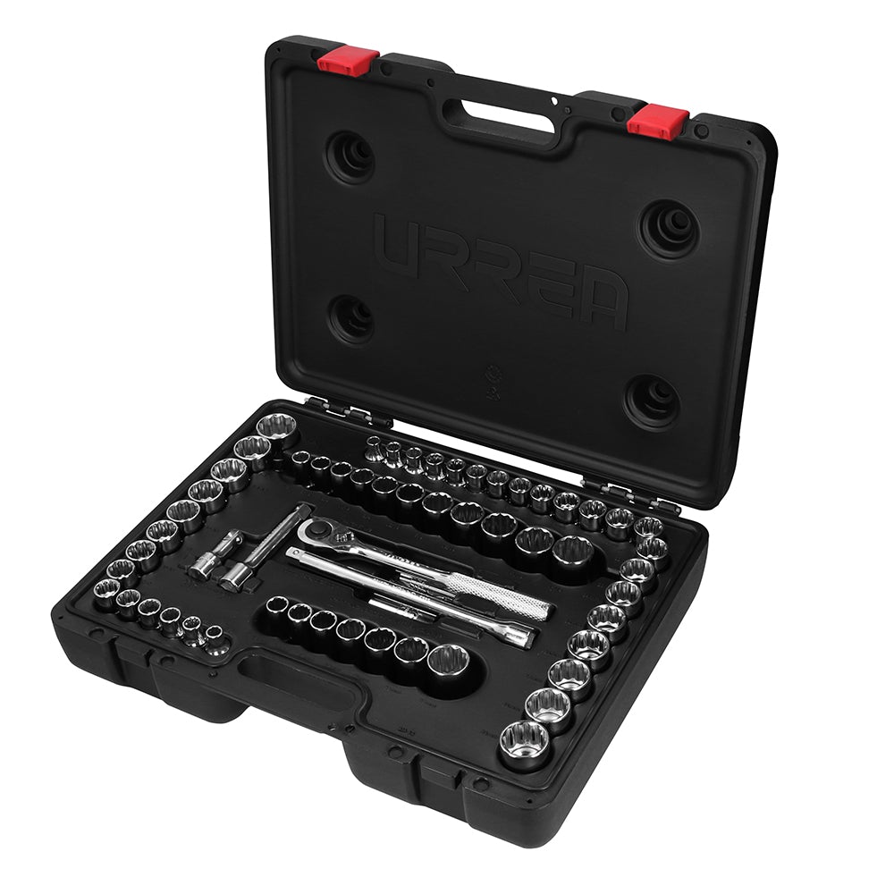 JUEGO DE DADOS Y ACCESORIOS CUADRO DE 1/2" COMBINADO, 60 PIEZAS URREA