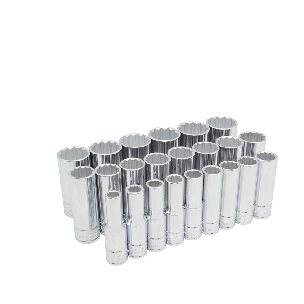 JUEGO DE 23 DADOS LARGOS MÉTRICOS CUADRO DE 1/2", 12 PUNTAS URREA