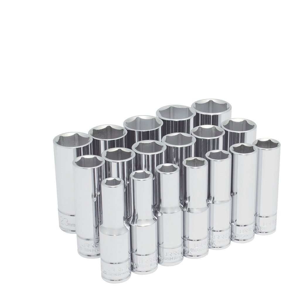 JUEGO DE 18 DADOS LARGOS MÉTRICOS CUADRO DE 1/2", 6 PUNTAS URREA