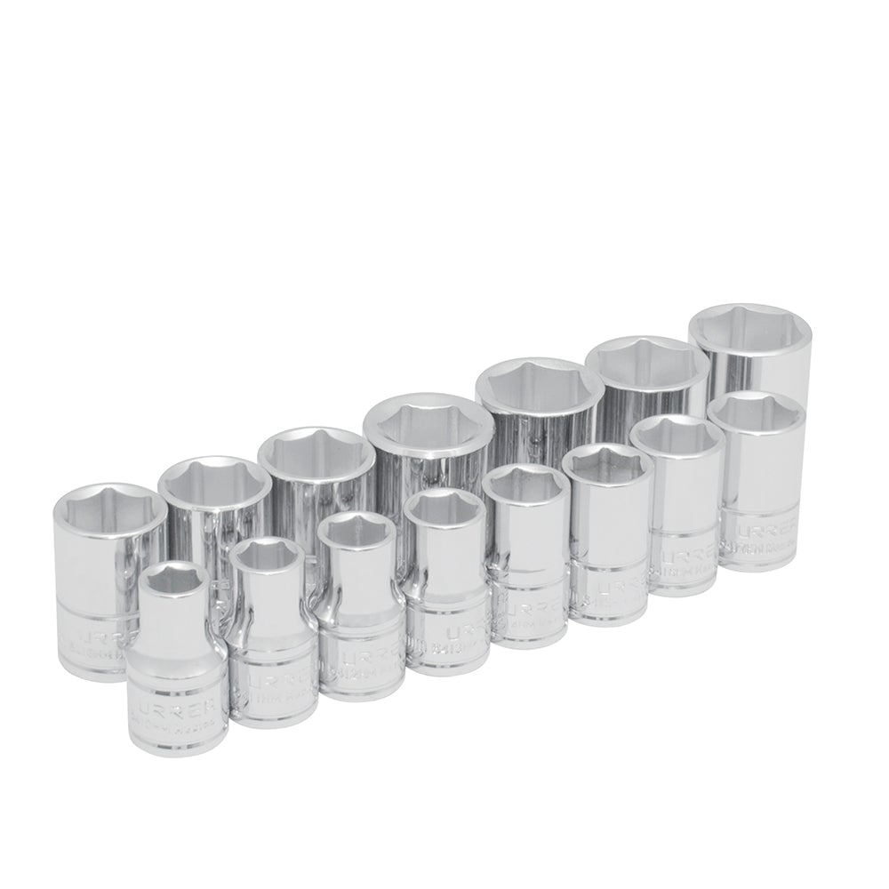 JUEGO DE 15 DADOS MÉTRICOS CUADRO DE 1/2", 6 PUNTAS URREA