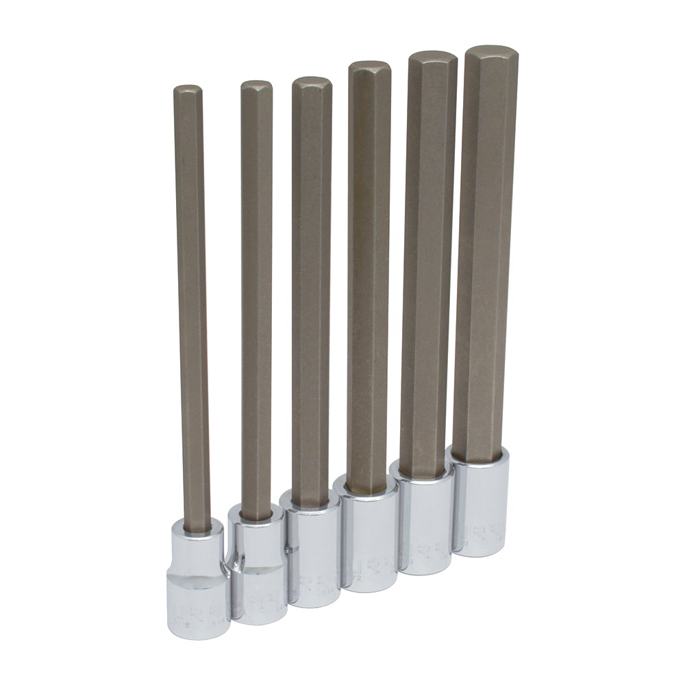 JUEGO DE 6 DADOS CON PUNTA HEXAGONAL EXTRA LARGA EN PULGADAS CUADRO DE 1/2" URREA