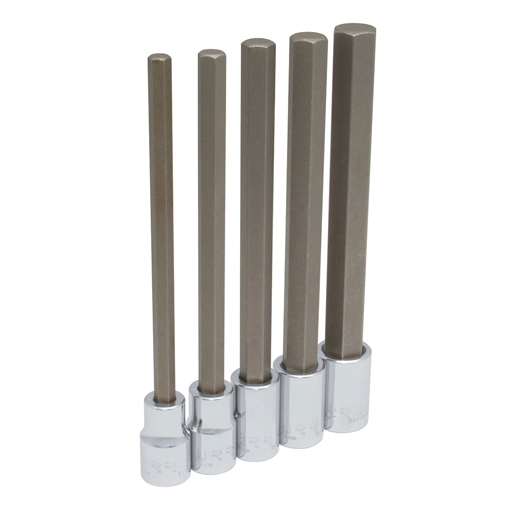 JUEGO DE 5 DADOS CON PUNTA HEXAGONAL EXTRA LARGA MÉTRICOS CUADRO DE 1/2" URREA