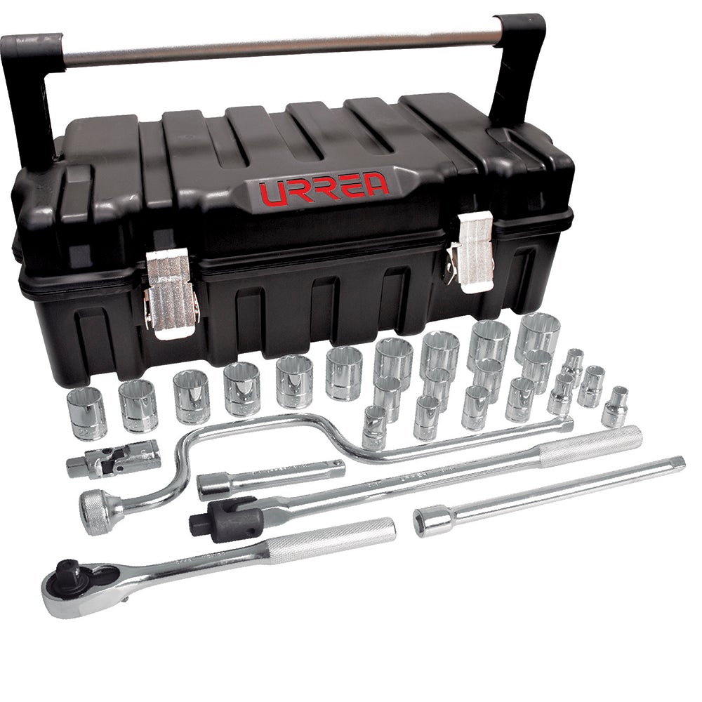 JUEGO DE DADOS Y ACCESORIOS CUADRO DE 1/2" MÉTRICO, 29 PIEZAS URREA