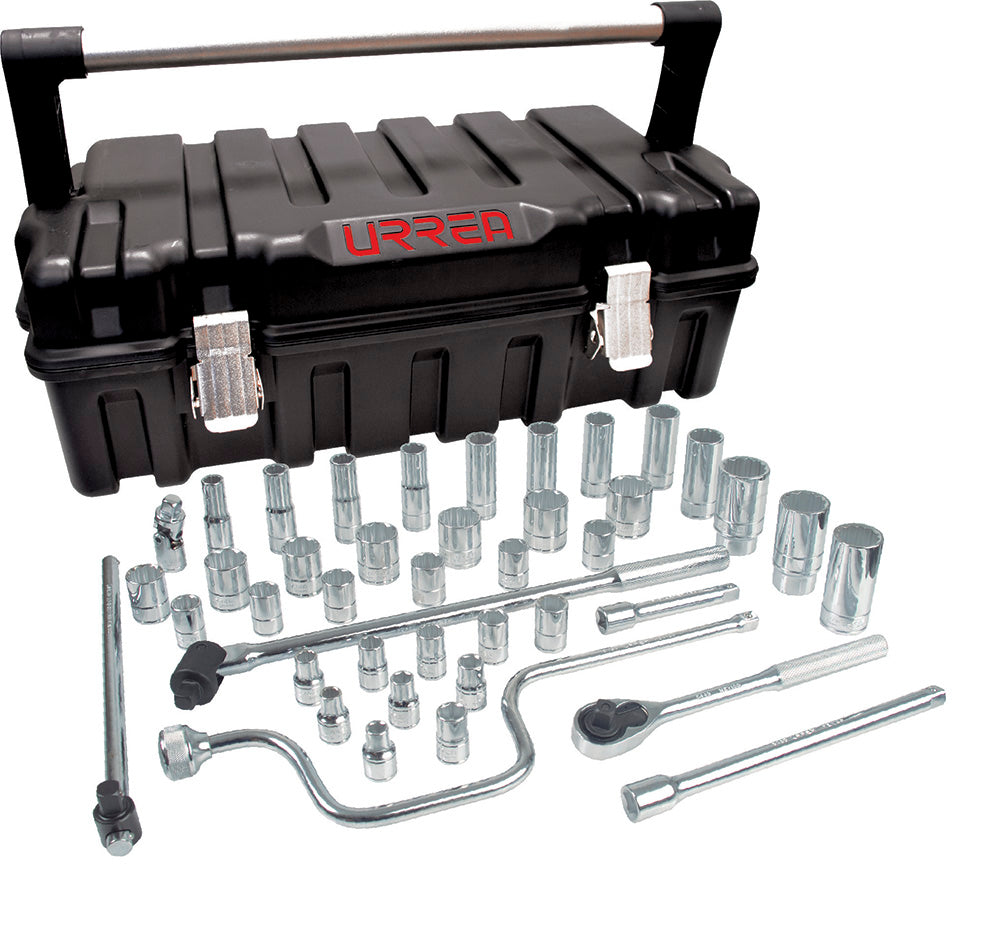 JUEGO DE DADOS Y ACCESORIOS CUADRO DE 1/2" EN PULGADAS, 43 PIEZAS URREA