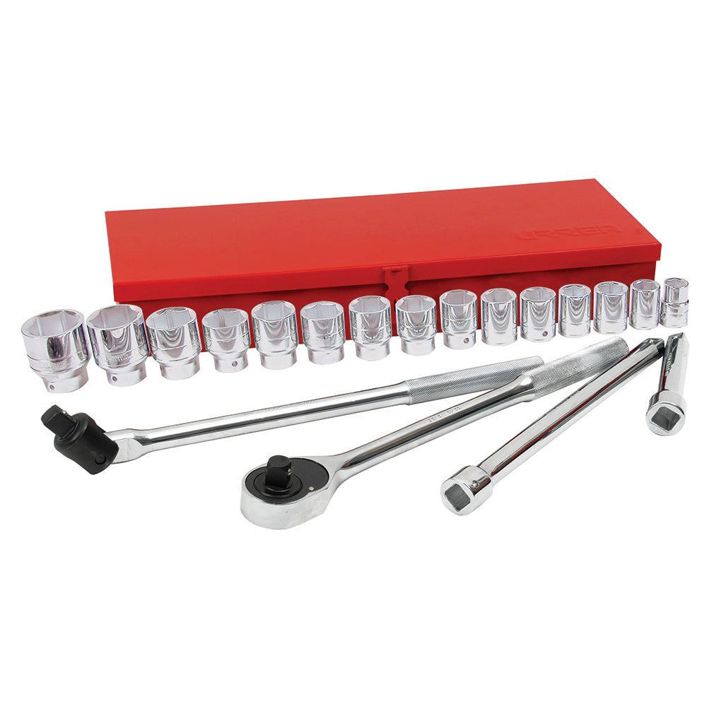 JUEGO DE DADOS Y ACCESORIOS CUADRO DE 3/4" MÉTRICO, 20 PIEZAS URREA