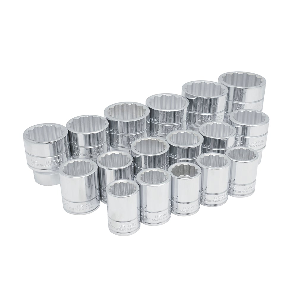 JUEGO DE 17 DADOS MÉTRICOS CUADRO DE 3/4", 12 PUNTAS URREA