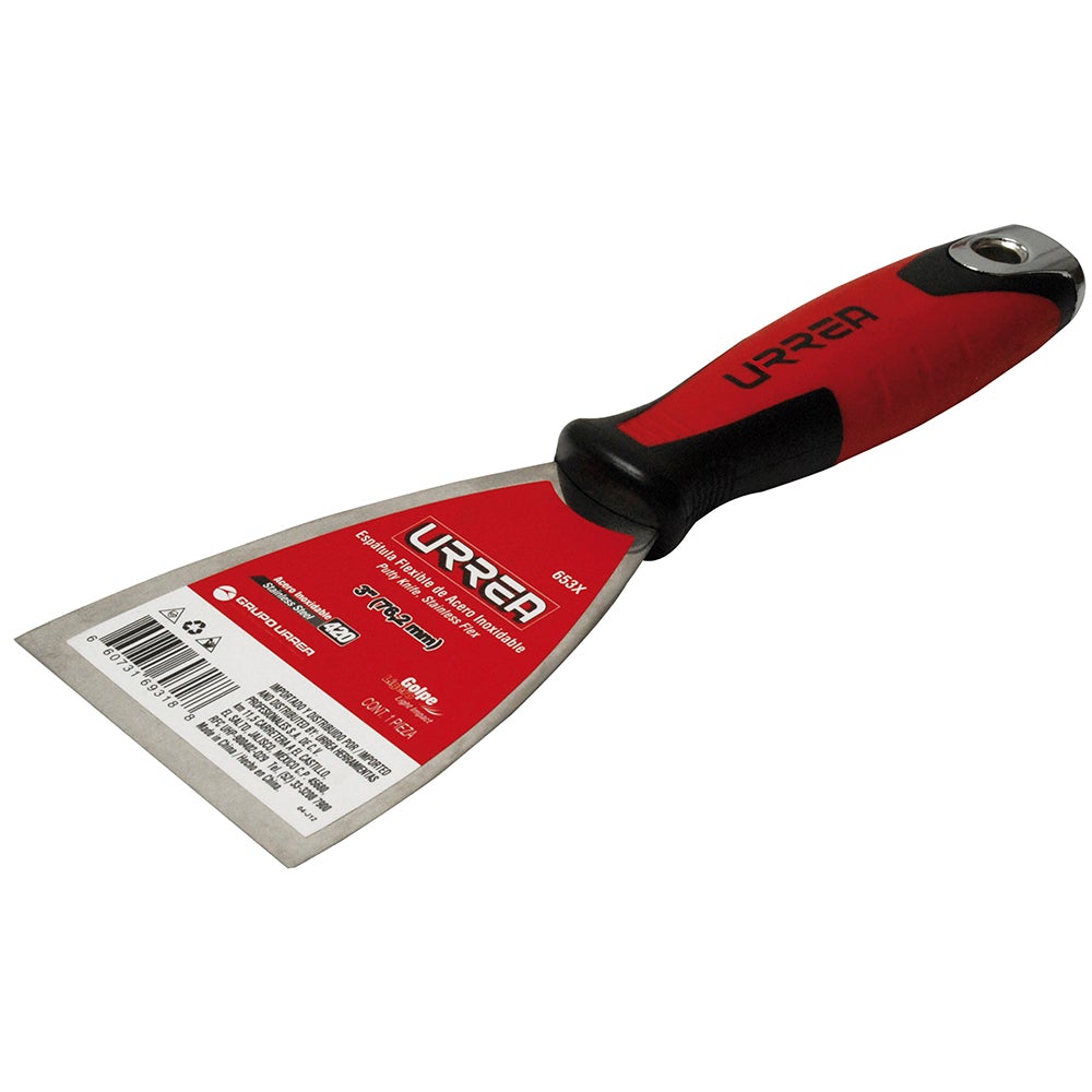 ESPÁTULA FLEXIBLE DE ACERO INOXIDABLE CON MANGO BIMATERIAL 3" URREA