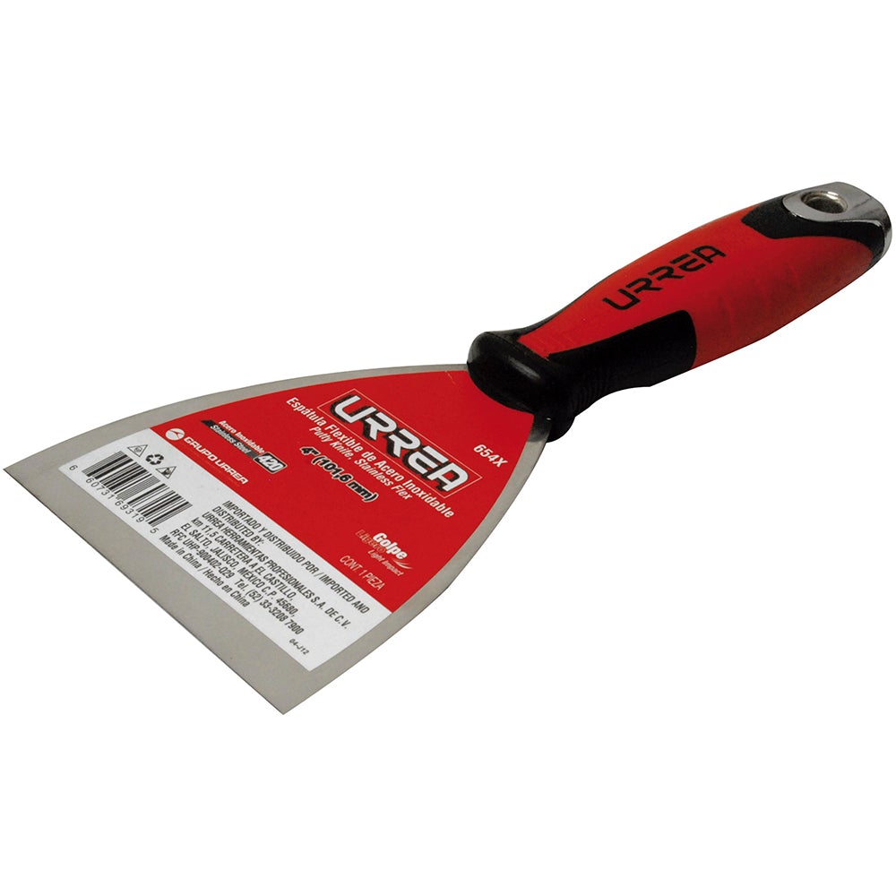 ESPÁTULA FLEXIBLE DE ACERO INOXIDABLE CON MANGO BIMATERIAL 4" URREA