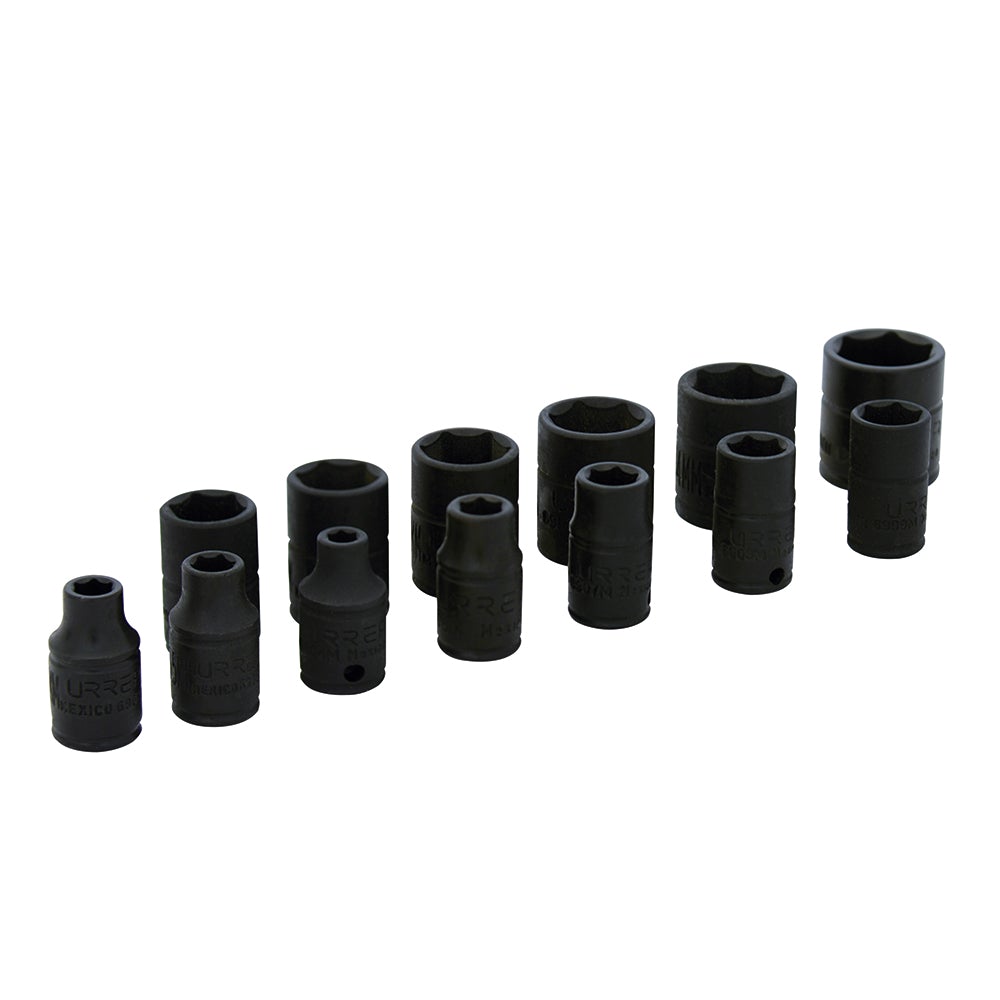 JUEGO DE 13 DADOS DE IMPACTO MÉTRICOS CUADRO DE 1/4", 6 PUNTAS URREA
