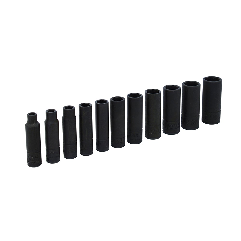 JUEGO DE 11 DADOS LARGOS DE IMPACTO MÉTRICOS CUADRO DE 1/4", 6 PUNTAS URREA