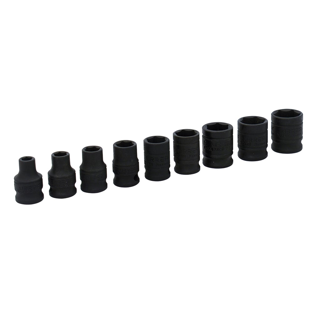 JUEGO DE 9 DADOS DE IMPACTO EN PULGADAS CUADRO DE 3/8", 6 PUNTAS URREA