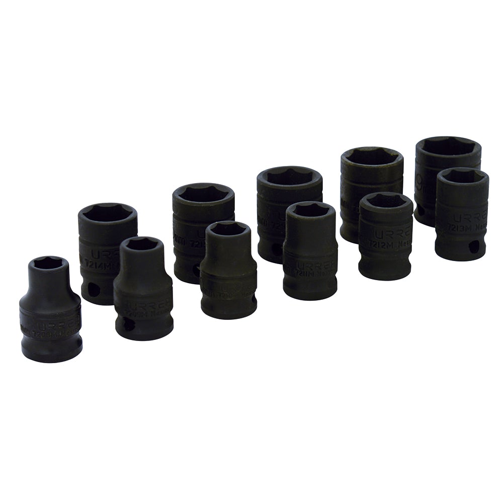 JUEGO DE 11 DADOS DE IMPACTO MÉTRICOS CUADRO DE 3/8", 6 PUNTAS URREA