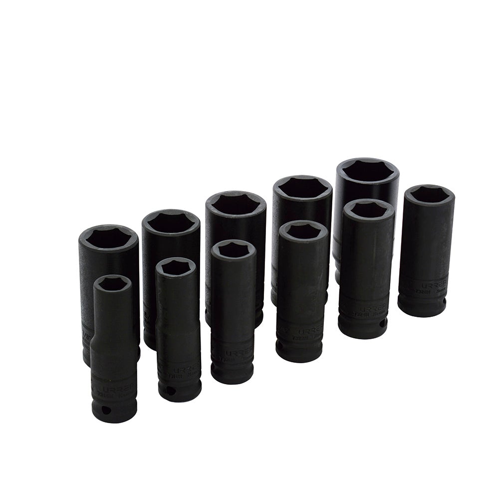 JUEGO DE 11 DADOS LARGOS DE IMPACTO EN PULGADAS CUADRO DE 1/2", 6 PUNTAS URREA