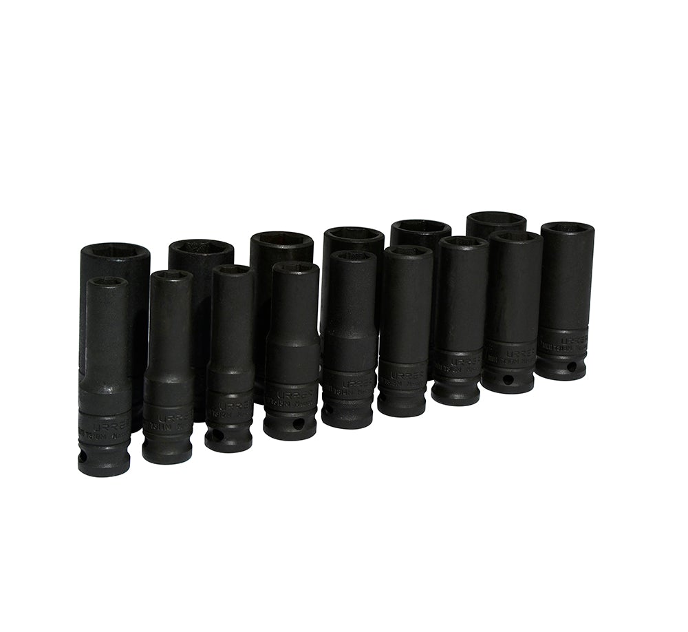 JUEGO DE 15 DADOS LARGOS DE IMPACTO MÉTRICOS CUADRO DE 1/2", 6 PUNTAS URREA