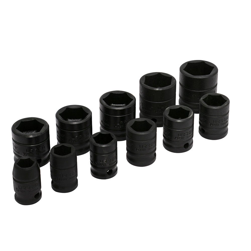 JUEGO DE 11 DADOS DE IMPACTO EN PULGADAS CUADRO DE 1/2", 6 PUNTAS URREA