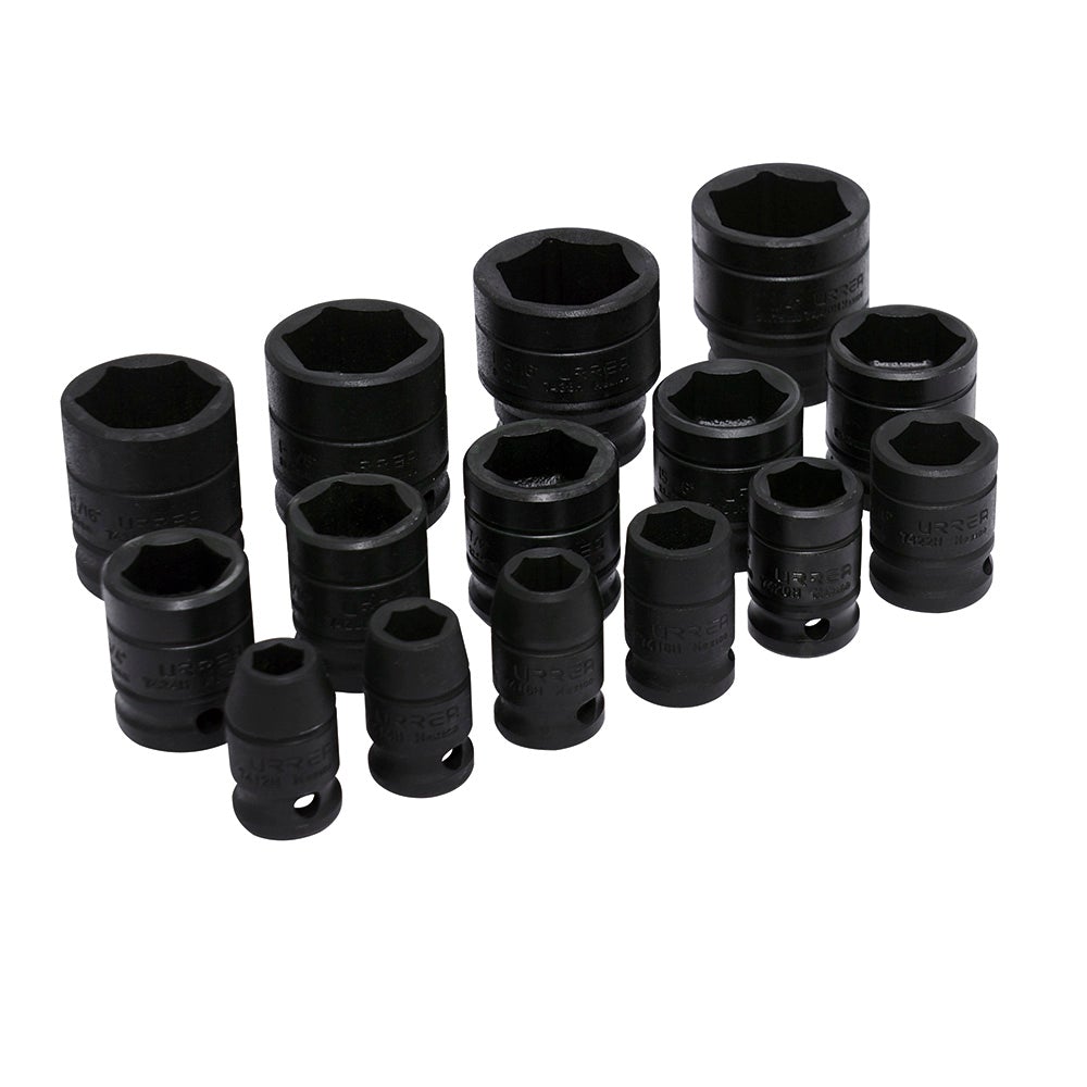 JUEGO DE 15 DADOS DE IMPACTO EN PULGADAS CUADRO DE 1/2", 6 PUNTAS URREA