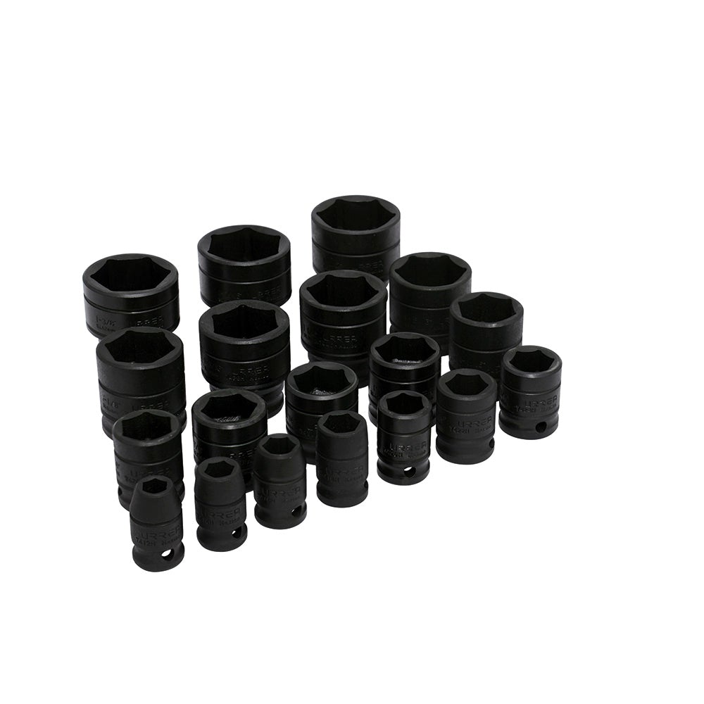 JUEGO DE 19 DADOS DE IMPACTO EN PULGADAS CUADRO DE 1/2", 6 PUNTAS URREA