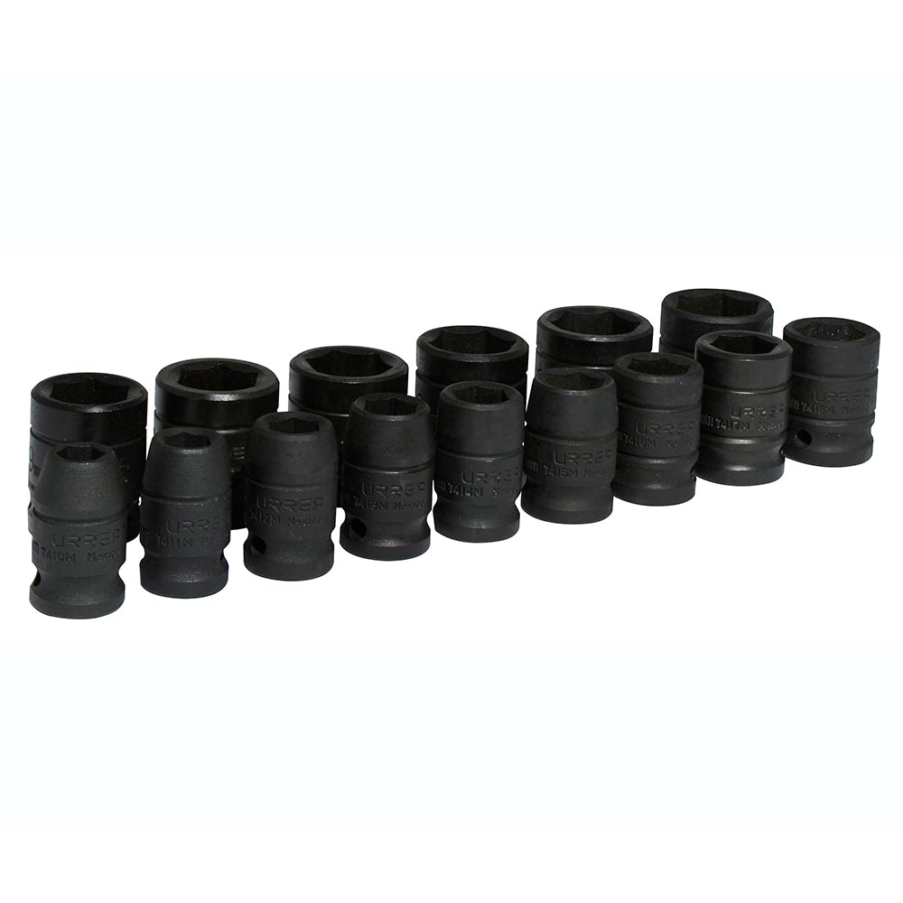JUEGO DE 15 DADOS DE IMPACTO MÉTRICOS CUADRO DE 1/2", 6 PUNTAS URREA