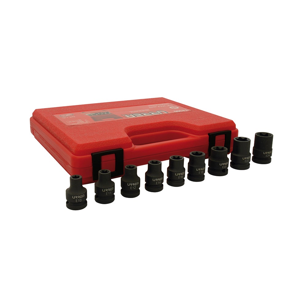 JUEGO DE 9 DADOS DE IMPACTO TORX HEMBRA CUADRO DE 1/2" URREA