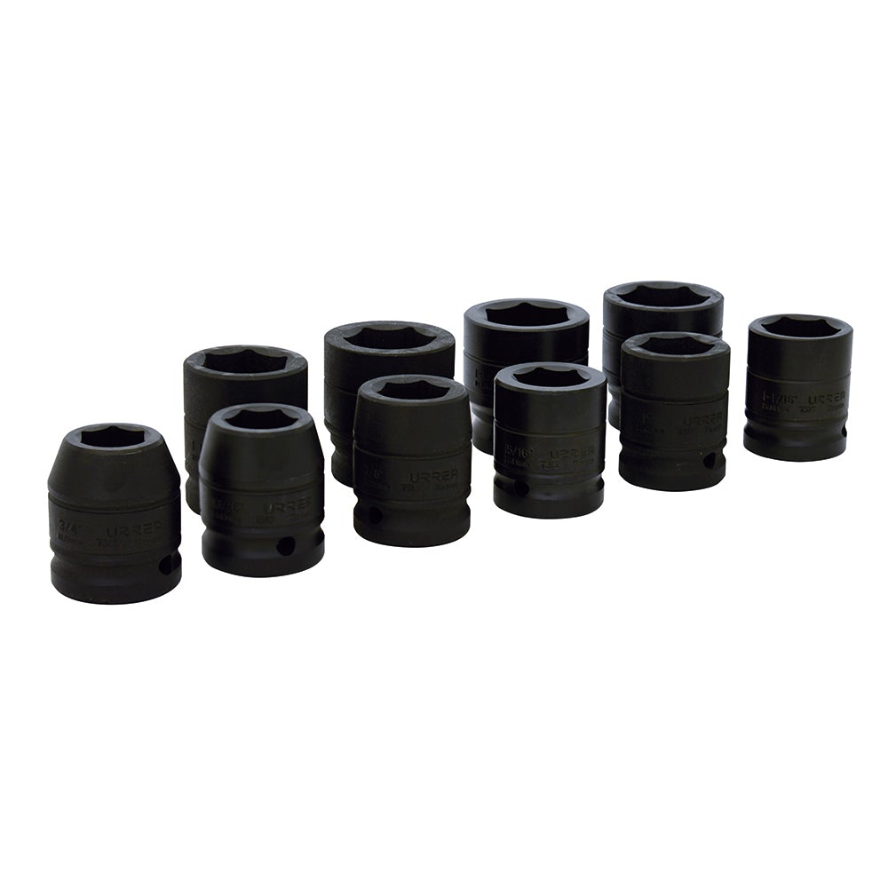 JUEGO DE 10 DADOS DE IMPACTO EN PULGADAS CUADRO DE 3/4", 6 PUNTAS URREA